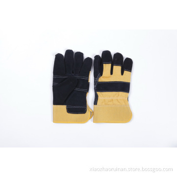 Split Leather Yellow Work Gloves With Cotton Back